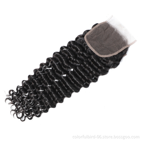 Wholesale 10A Peruvian hair Deep Wave Lace Closure With 4x4 closure Lace Remy hair Deep Wave Frontal Human Hair